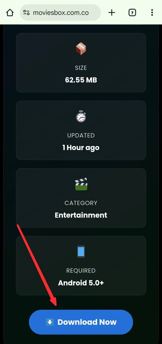 MovieBox app home screen showing trending movies and TV shows on Android